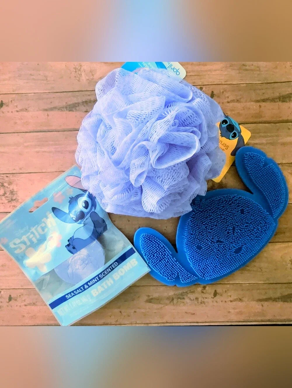 Disney Stitch Silicone Bath Bomb And Silicone Scrubber Gift with mesh Puff